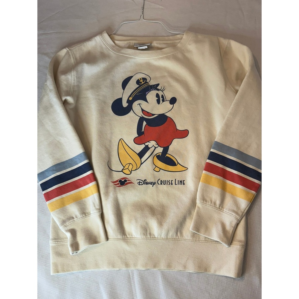 Disney Cruise Line Minnie Mouse Sailor Sweatshirt Cream Striped Sleeve Women M